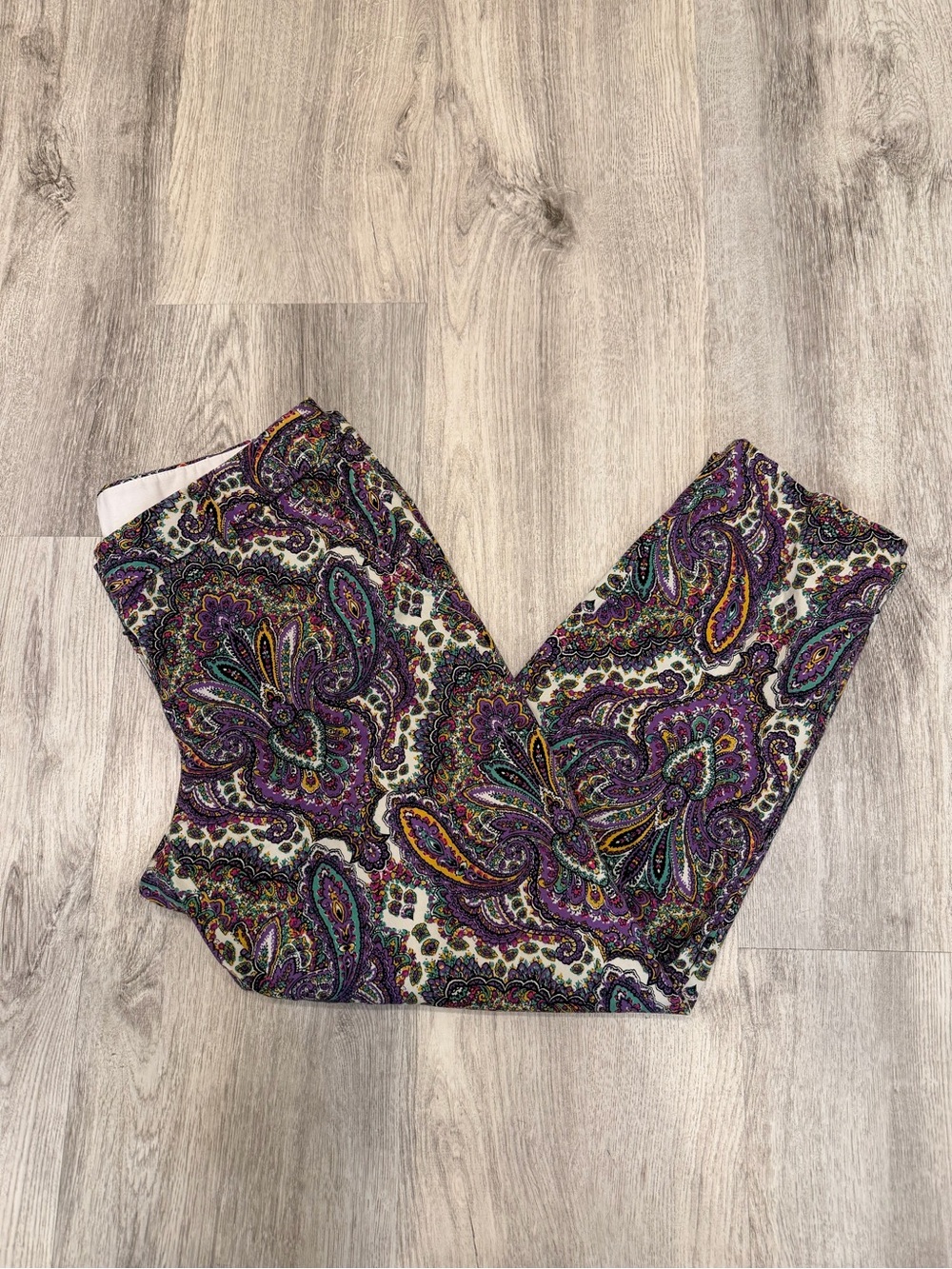 J.Crew City Fit Paisley Cropped Pants Size 6 Purple Multicolor Stretch